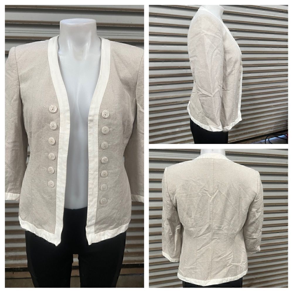 Harve Bernard open front blazer career linen blend beige with cream size 4